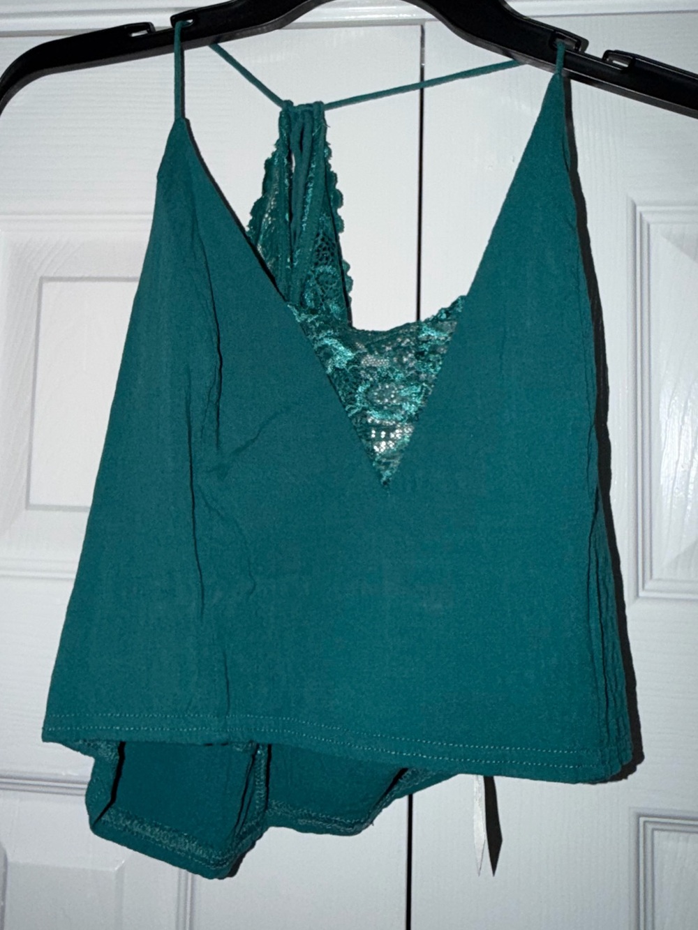 Anthropologie Teal Lace-Trim Camisole